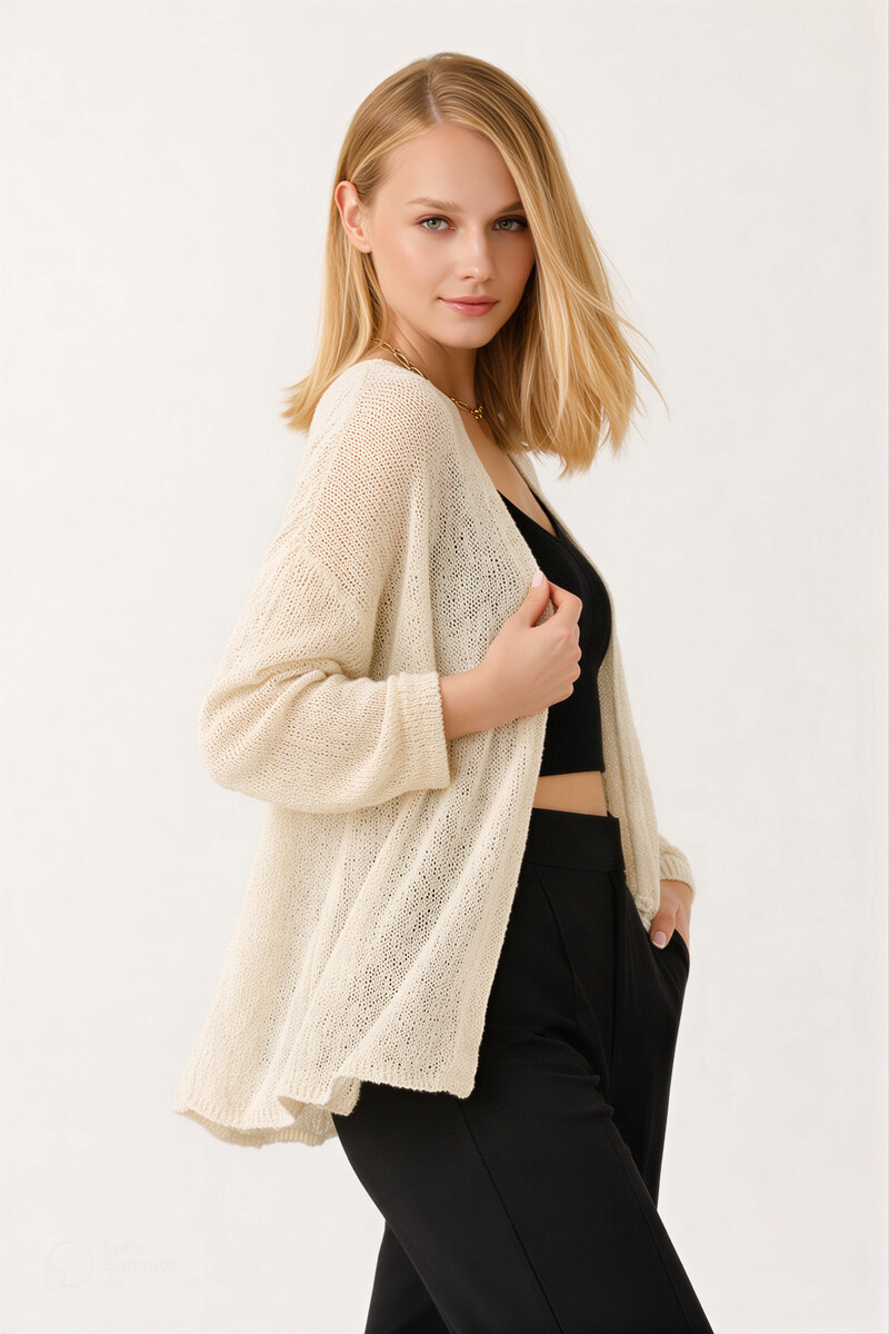 CÁRDIGAN DE PUNTO CALADO COLOR BLANCO ROTO 1